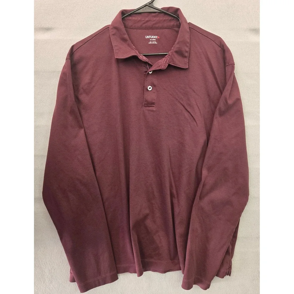 UNTUCKit Damaschino Polo Shirt Mens XX Large Maroon Long Sleeve Cotton